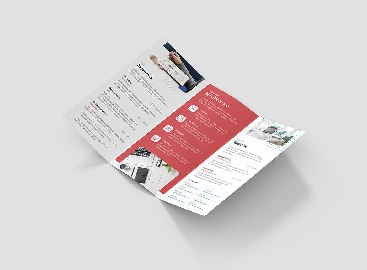 竖版印刷三折页创意素材库精选简历模板 Brochure – Resume Tri-Fold插图(3)