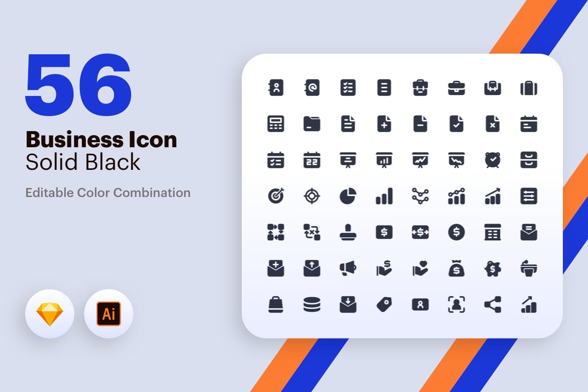 56枚商业主题纯黑矢量16设计素材网精选图标素材包 Business Icon – Solid Black插图(1)