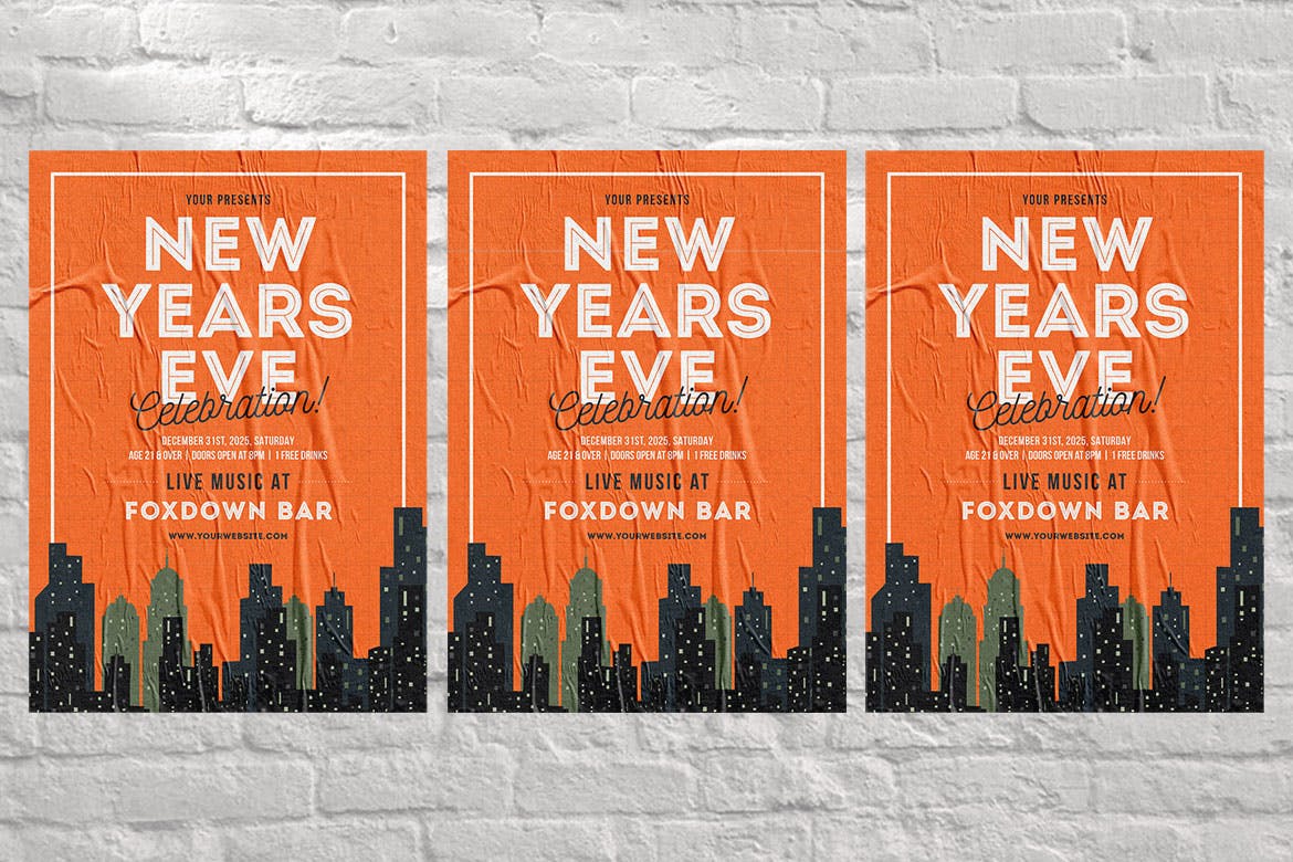 新年前夜酒吧活动海报传单非凡图库精选PSD模板 New Years Celebration Flyer插图(2)