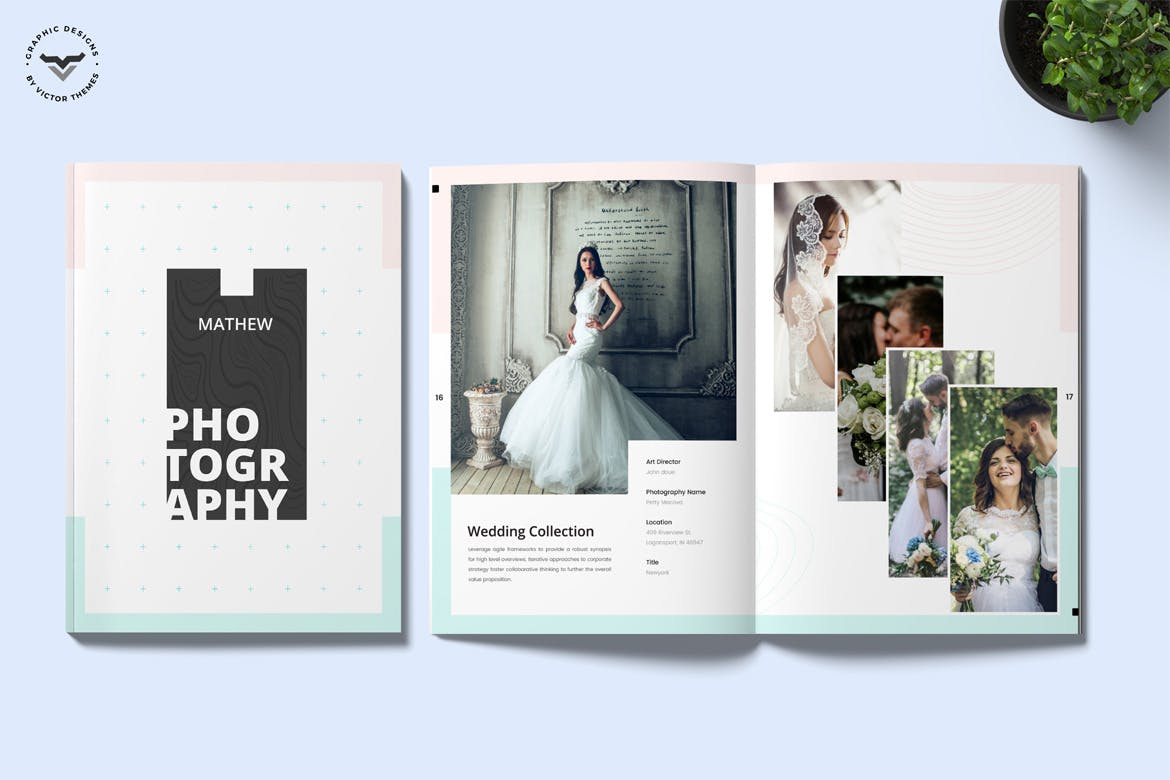 高端奢华婚纱影楼摄影画册设计模板 Photography Portfolio Brochure Template插图(1)