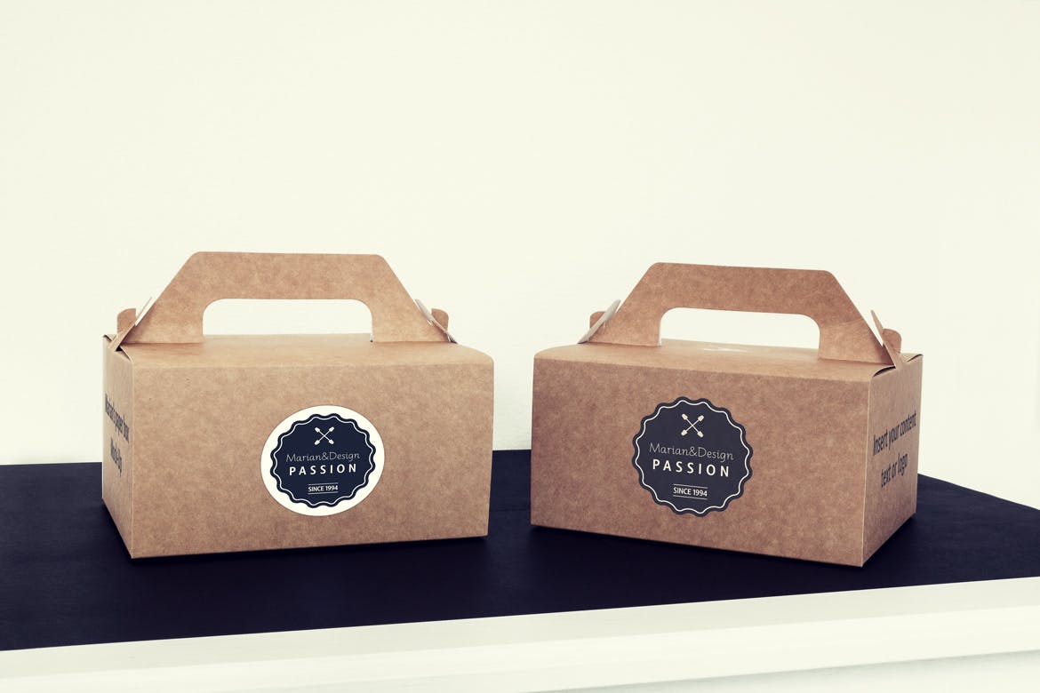 蛋糕外带盒包装&品牌Logo设计效果图素材库精选模板 Photorealistic Paper Box & Logo Mock-Up插图(8)