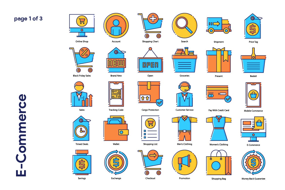 85枚电子商务主题矢量亿图网易图库精选图标 E-Commerce Icon Set插图(1)