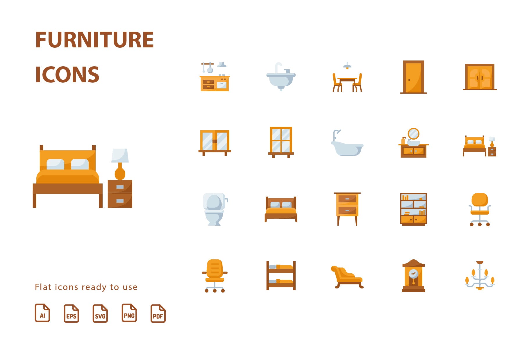 20枚家具主题扁平设计风格矢量16图库精选图标v1 Furniture Flat Part 1插图(1)
