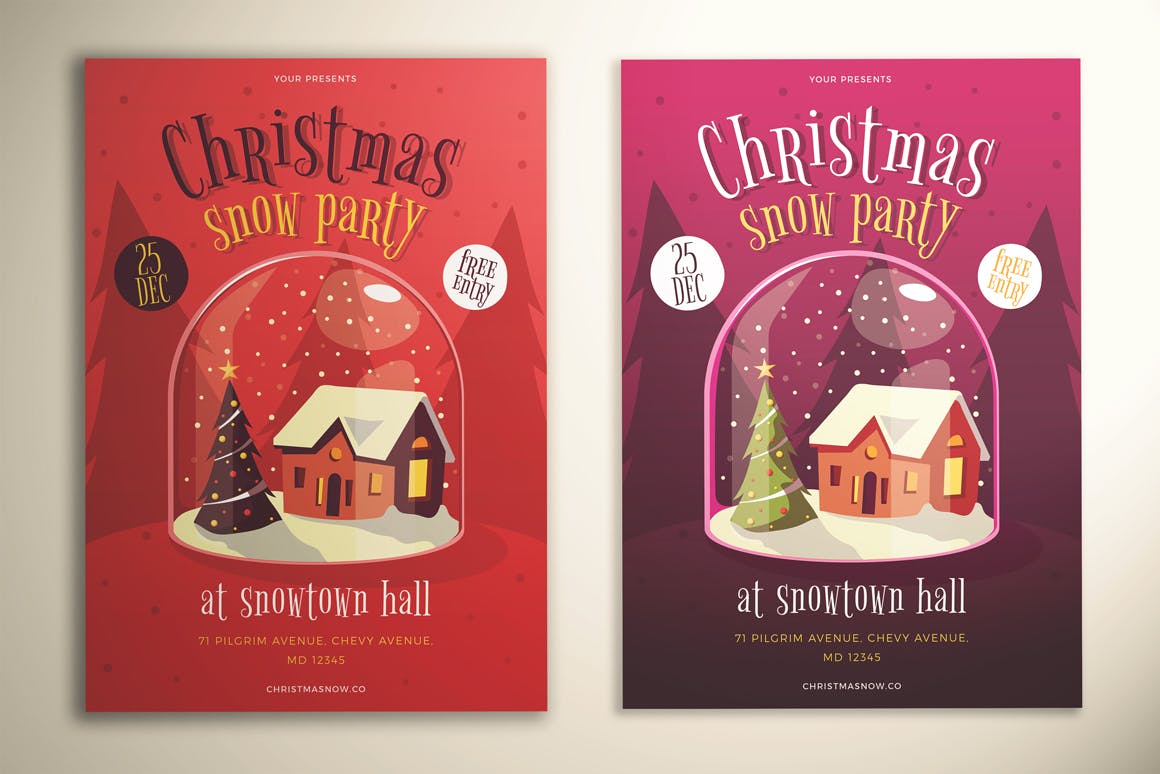 圣诞节主题派对邀请传单设计模板 Christmas Snow Party Flyer插图(4)