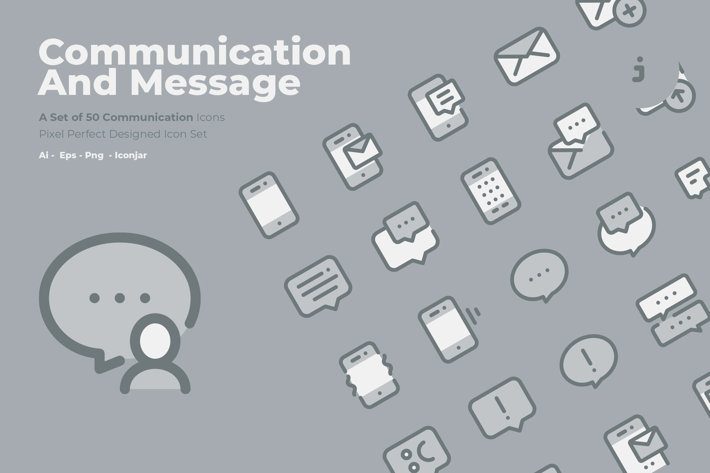 50枚社交通讯主题双色调矢量16设计素材网精选图标 50 Communication Icons  –  Two Tone Style插图