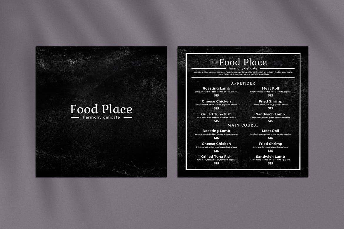 黑板画风格正方形两列式西餐厅普贤居精选菜单模板v02 Blackboard Square Food Menu. 02插图(1)