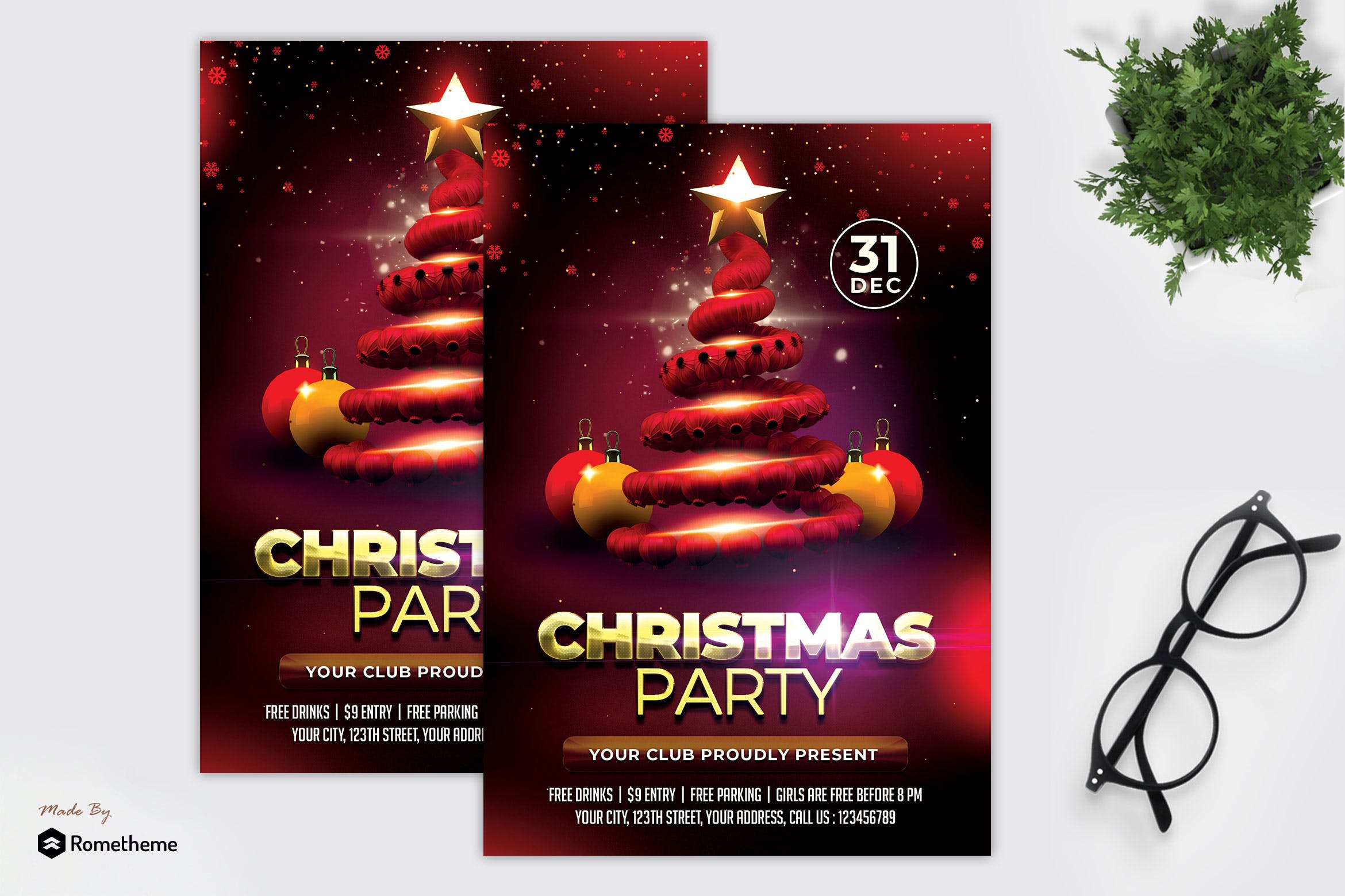 圣诞主题晚会派对活动海报传单素材库精选PSD模板 Christmas Party Flyer MR插图
