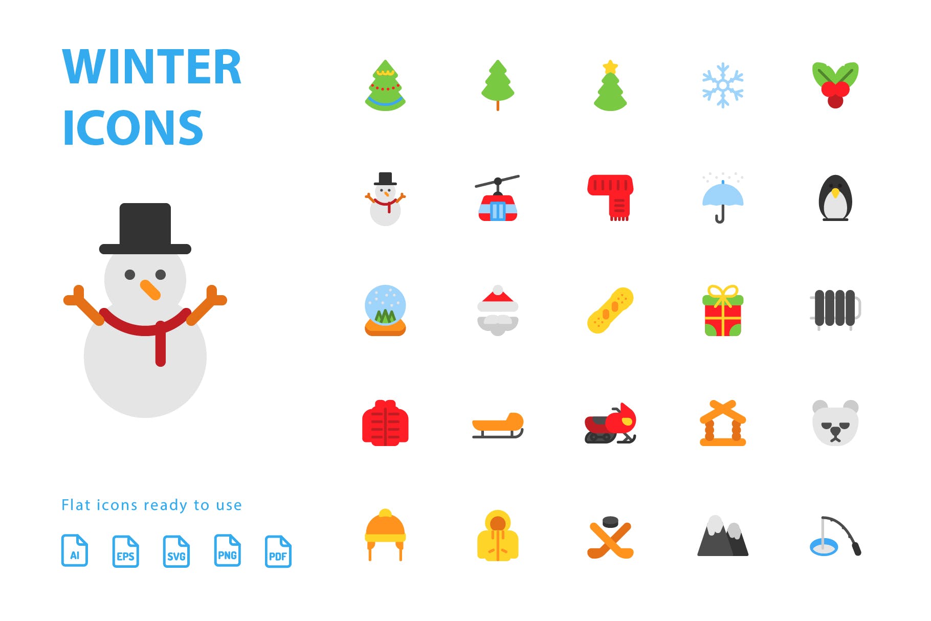 25枚冬天主题扁平设计风格矢量16图库精选图标v1 Winter Flat Icons插图(2)
