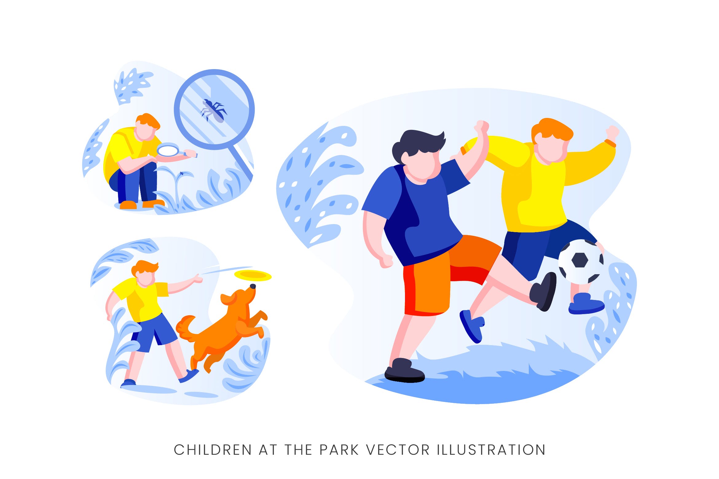 公园里的儿童人物形象矢量设计手绘素材 Children At The Park Vector Character Set插图