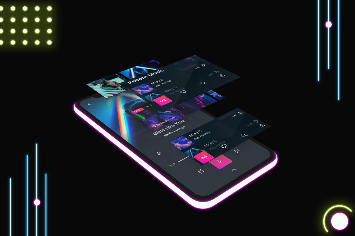 霓虹灯背景iPhone 11手机屏幕预览素材库精选样机模板v2 Neon iPhone 11 Mockup V.2插图(5)