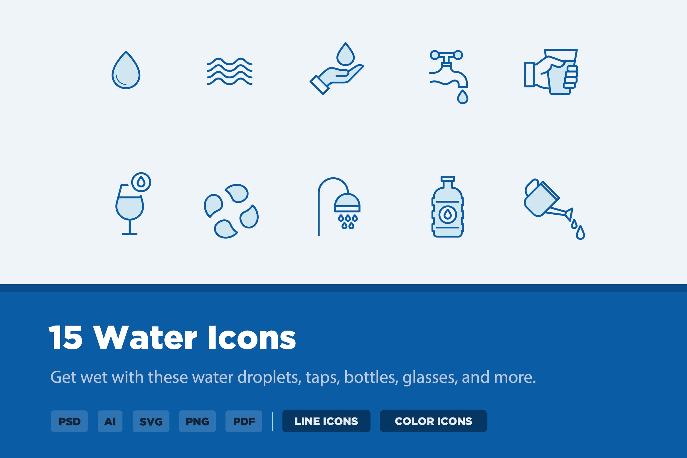 15枚供水系统主题矢量线性亿图网易图库精选图标 15 Water Icons插图