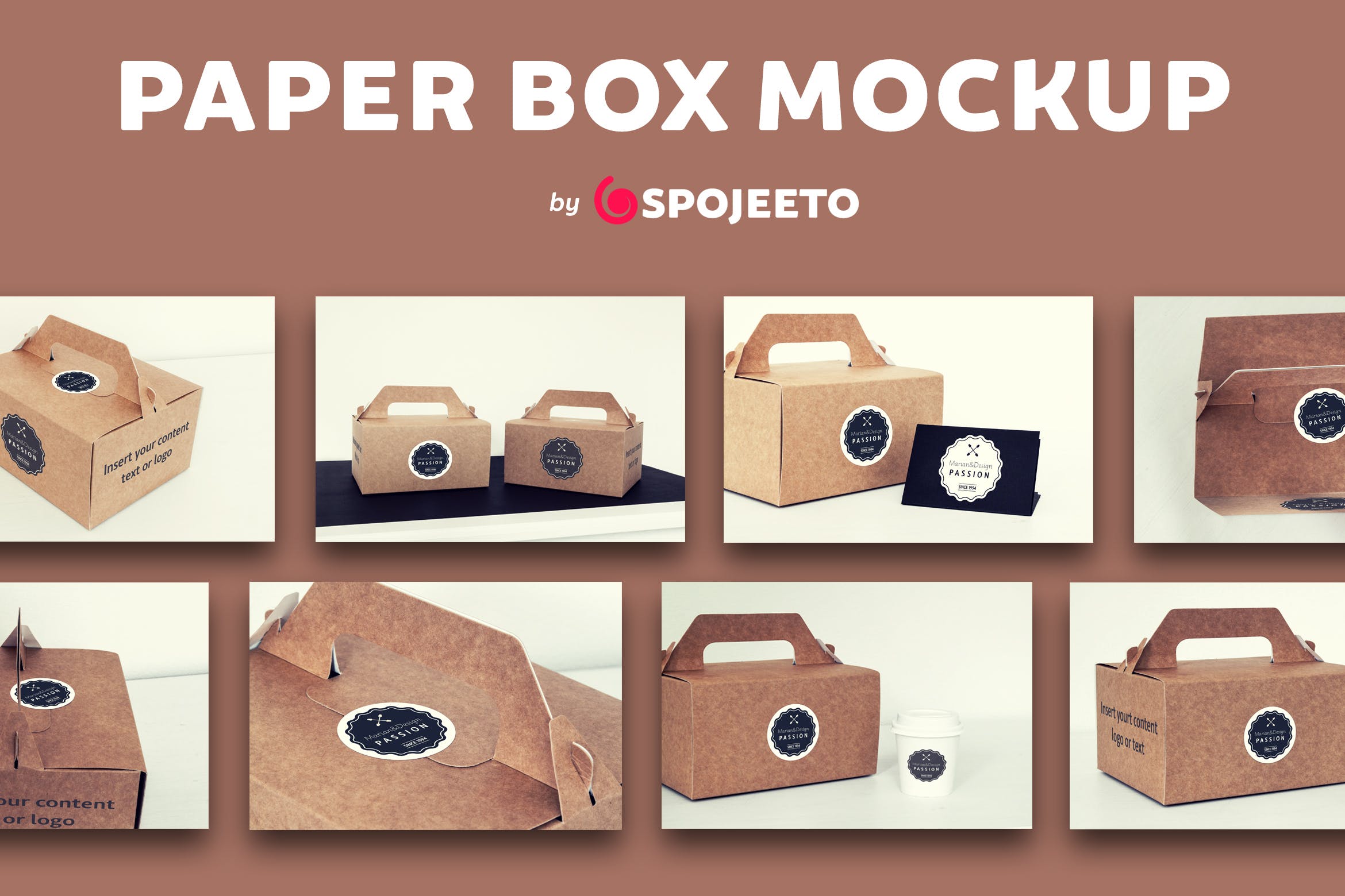 蛋糕外带盒包装&品牌Logo设计效果图普贤居精选模板 Photorealistic Paper Box & Logo Mock-Up插图