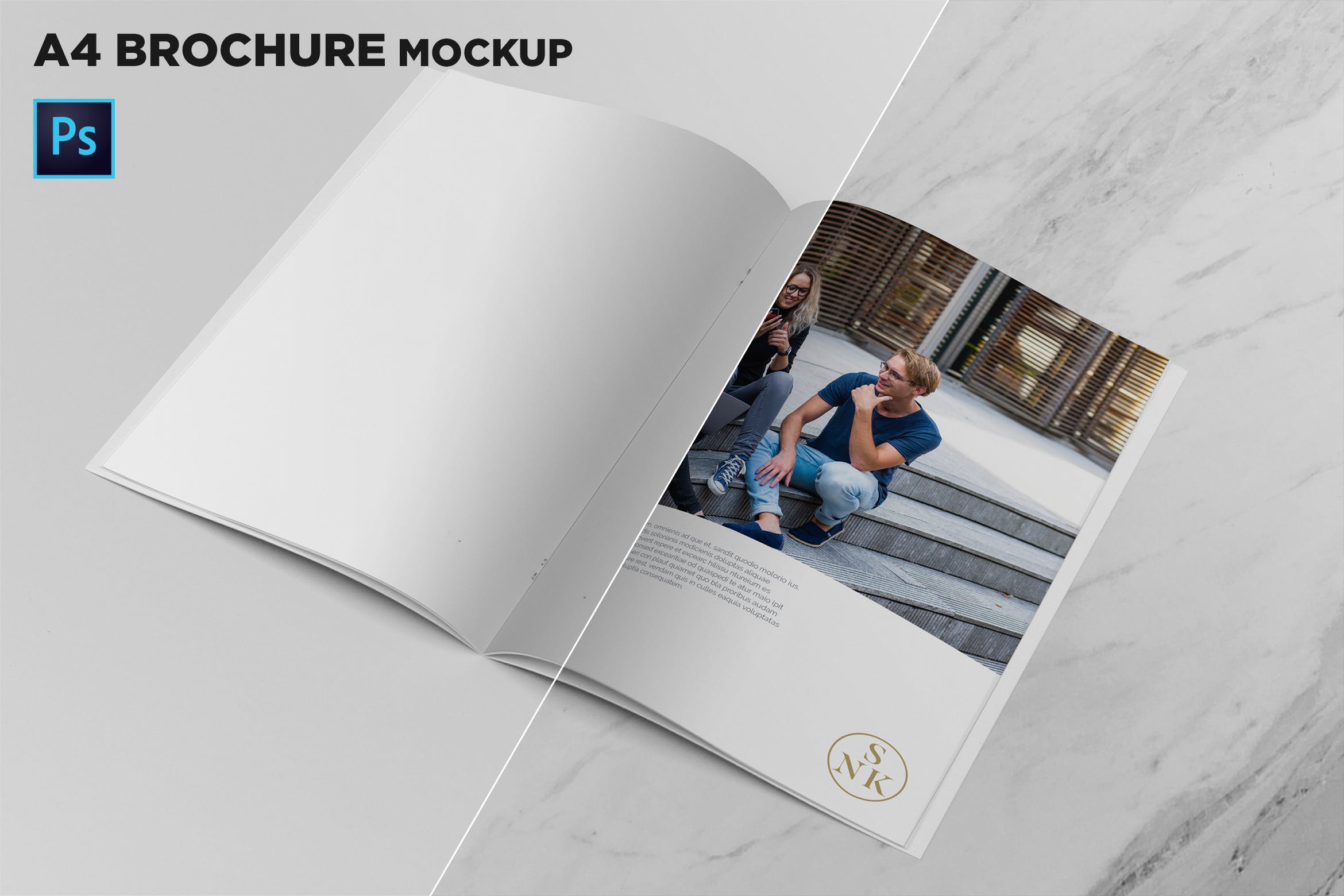 A4宣传小册子/企业画册内页排版设计效果图样机素材库精选 A4 Brochure Mockup Open Pages插图