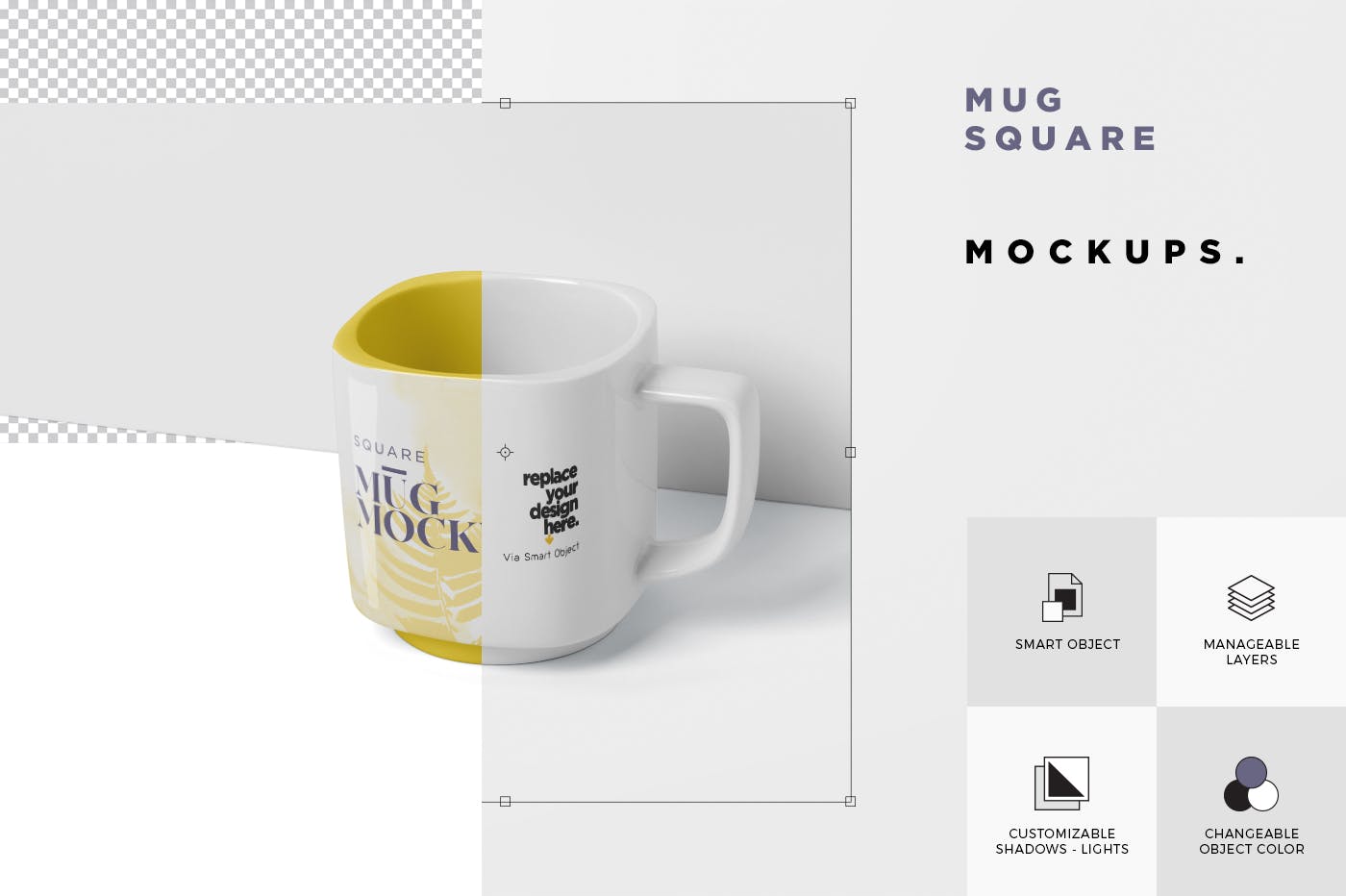 方形马克杯图案设计素材库精选模板 Mug Mockup – Square Shaped插图(5)