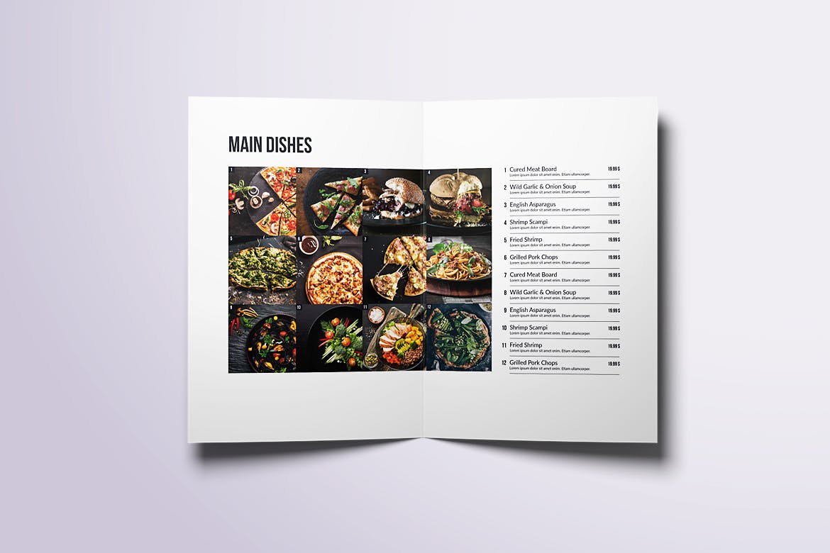 现代极简设计风格折页披萨素材库精选菜单模板 Minimal Modern Bifold A4 & US Letter Food Menu插图(3)