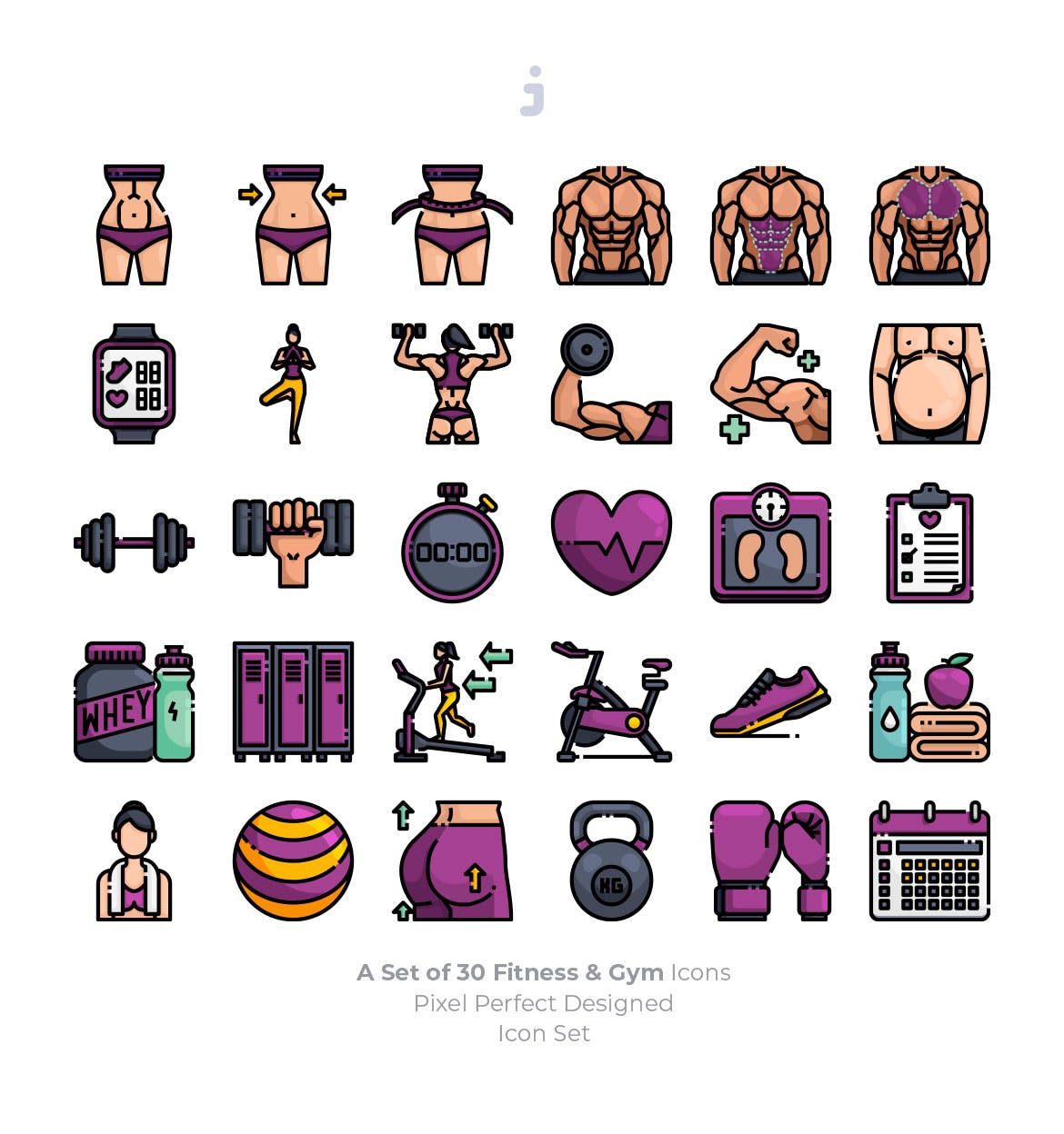 30枚健身运动主题矢量素材库精选图标 30 Fitness & Gym Icons插图(1)
