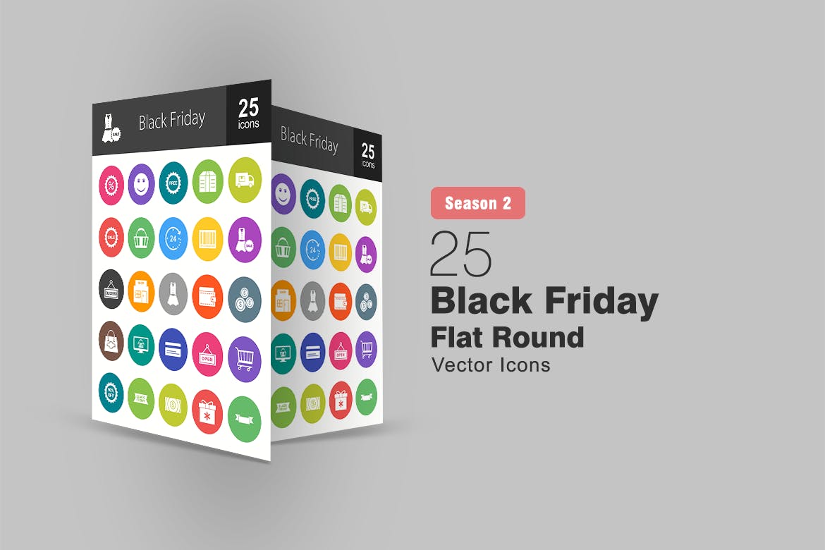25个黑色星期五主题扁平设计风格圆角非凡图库精选图标 25 Black Friday Flat Round Icons插图