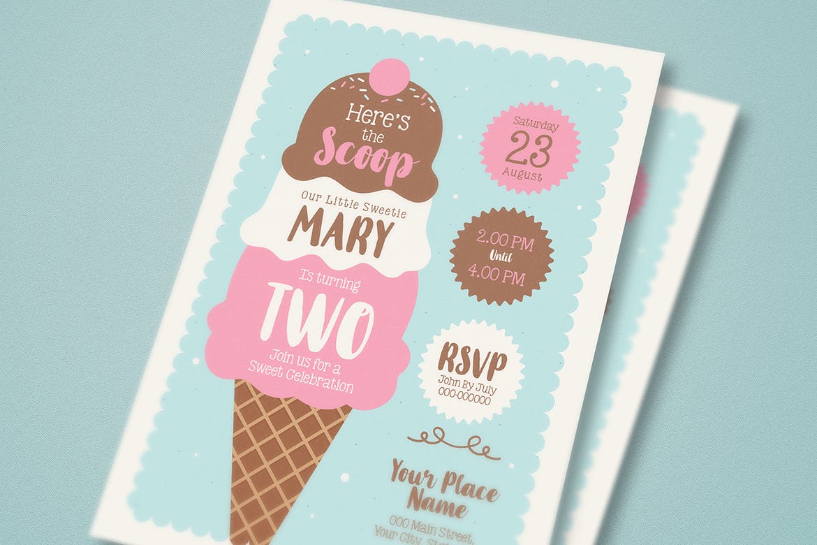 雪糕店周年庆邀请海报传单16设计网精选PSD模板 Ice Cream Birthday Invitation插图(2)