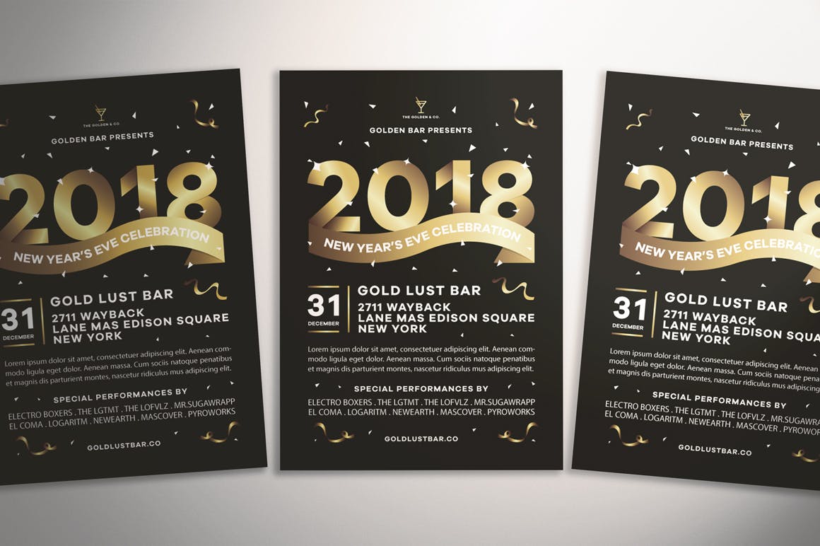 新年前夜金色文字海报传单素材中国精选PSD模板v1 New Year’s Eve Celebration Flyer插图(3)