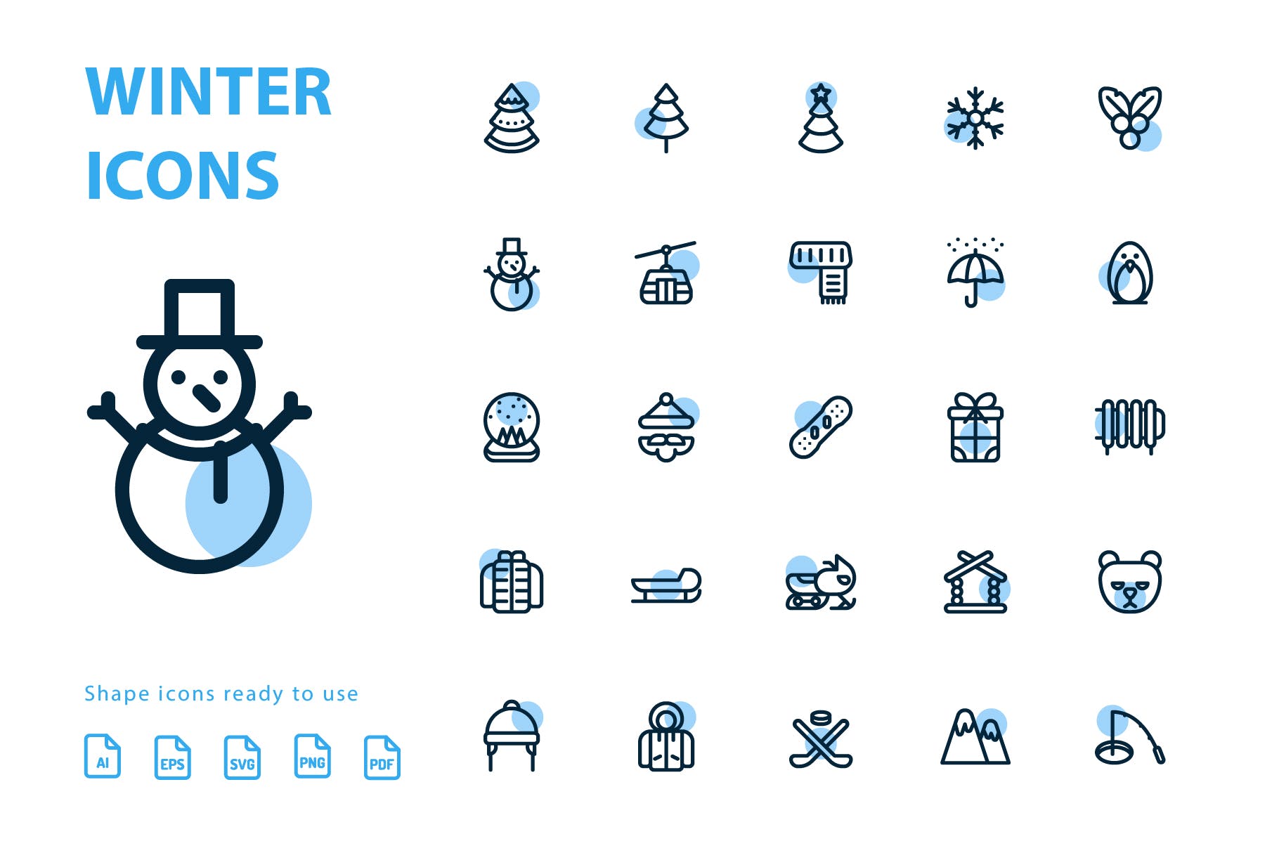25枚冬天主题矢量阴影亿图网易图库精选图标v1 Winter Shape Icons插图(2)