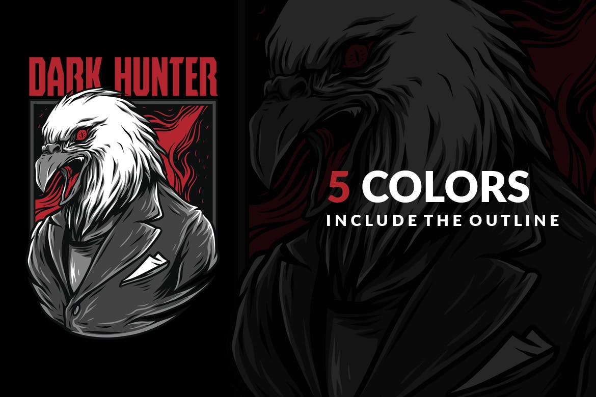 黑暗猎鹰潮牌T恤印花图案16设计网精选设计素材 Dark Hunter插图(3)