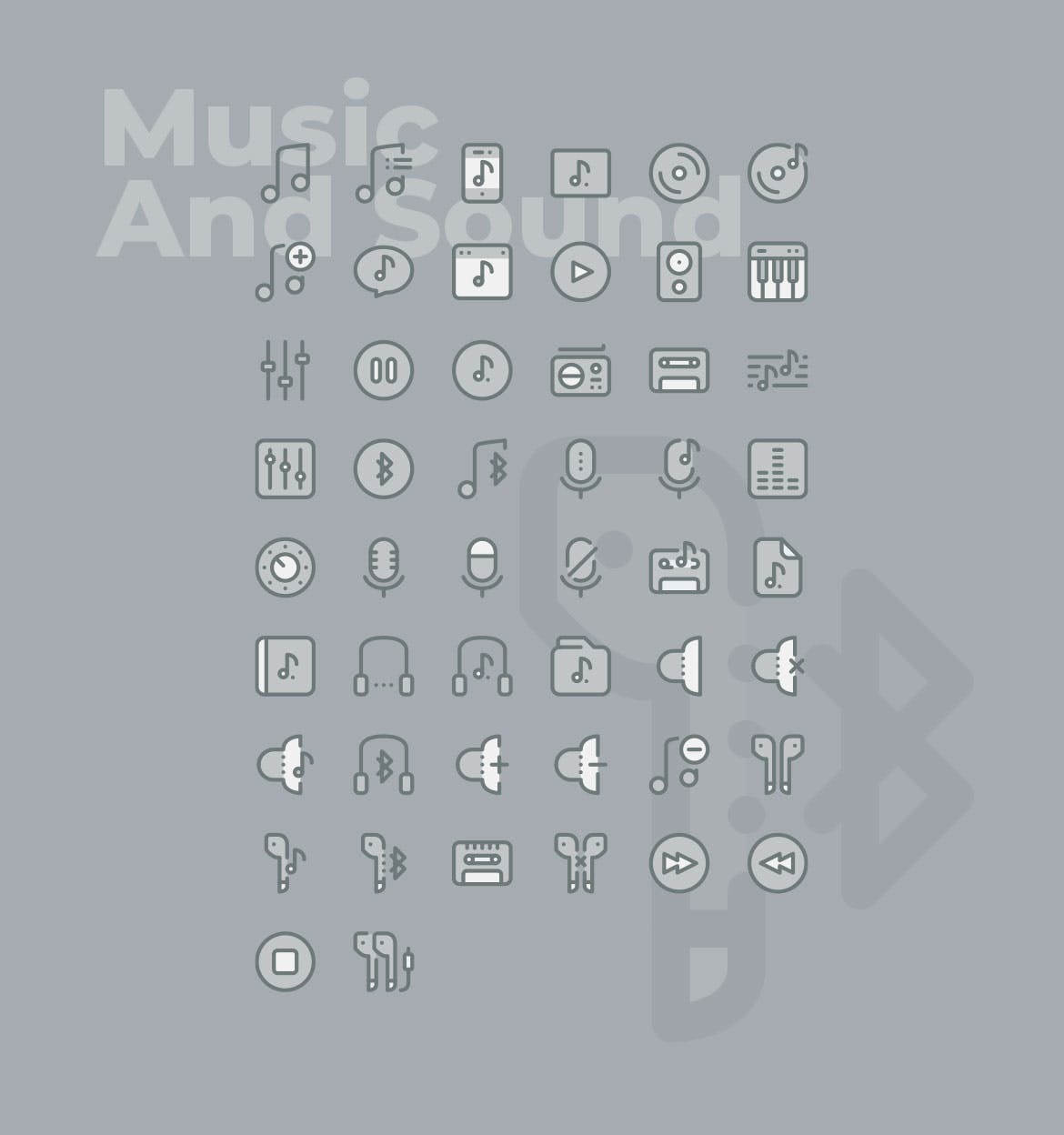 50枚音乐&声音主题矢量双色调素材库精选图标 50 Music and Sound Icons  –  Two Tone Style插图(1)
