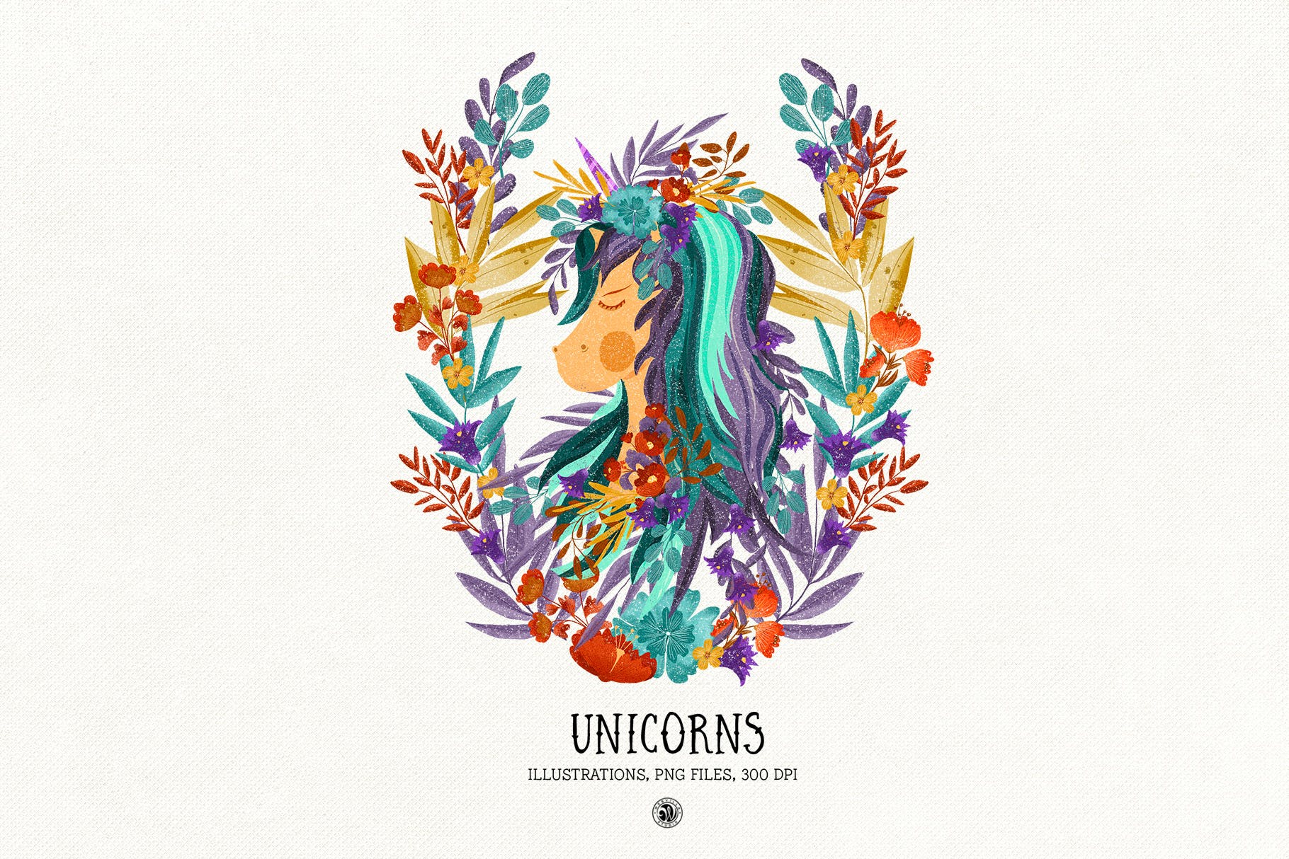 色彩丰富的独角兽16图库精选手绘插画矢量16图库精选PNG素材 Unicorns插图(3)