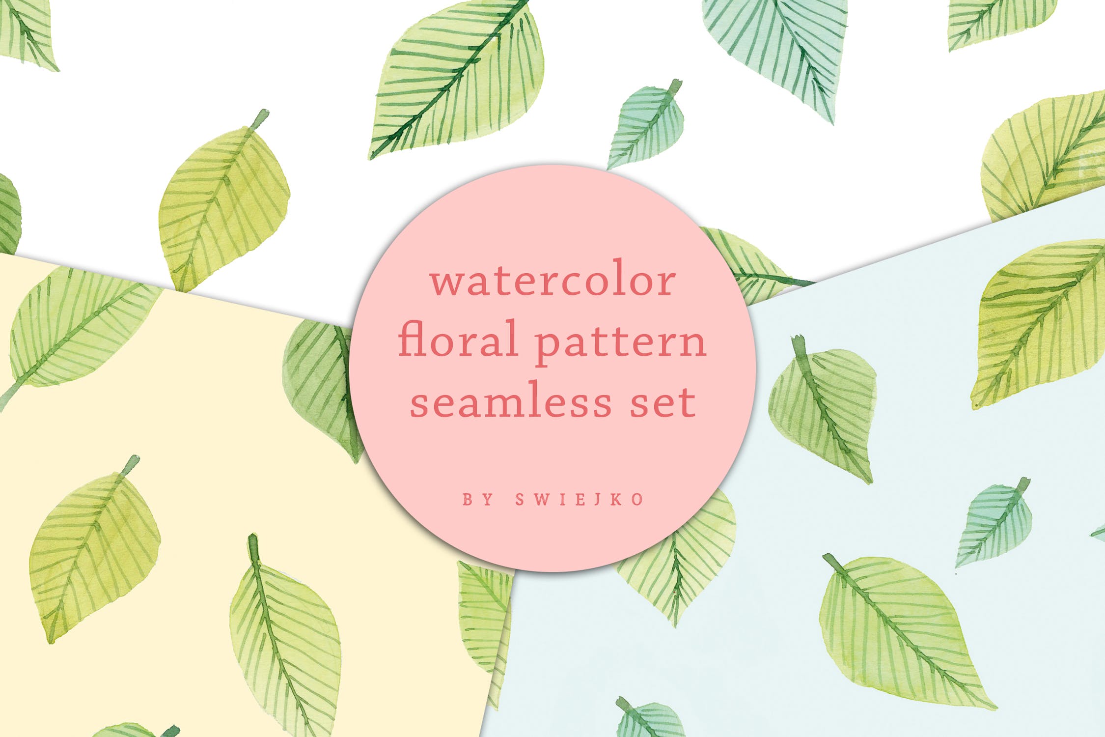 水彩花卉无缝图案背景素材天下精选 Delicate Flowers – seamless watercolor pattern set插图(1)