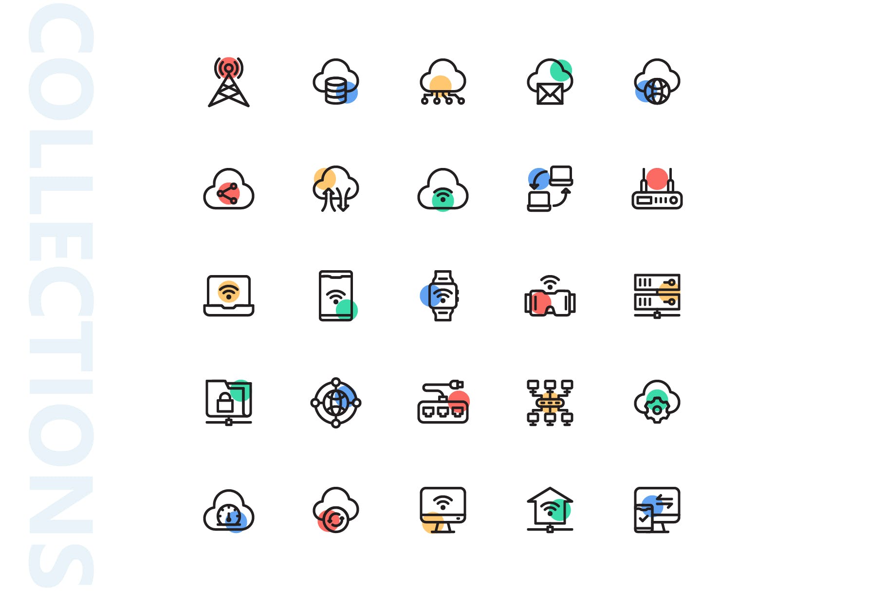 网络科技主题彩色圆点矢量16设计素材网精选图标 Network Shape Icons插图(3)