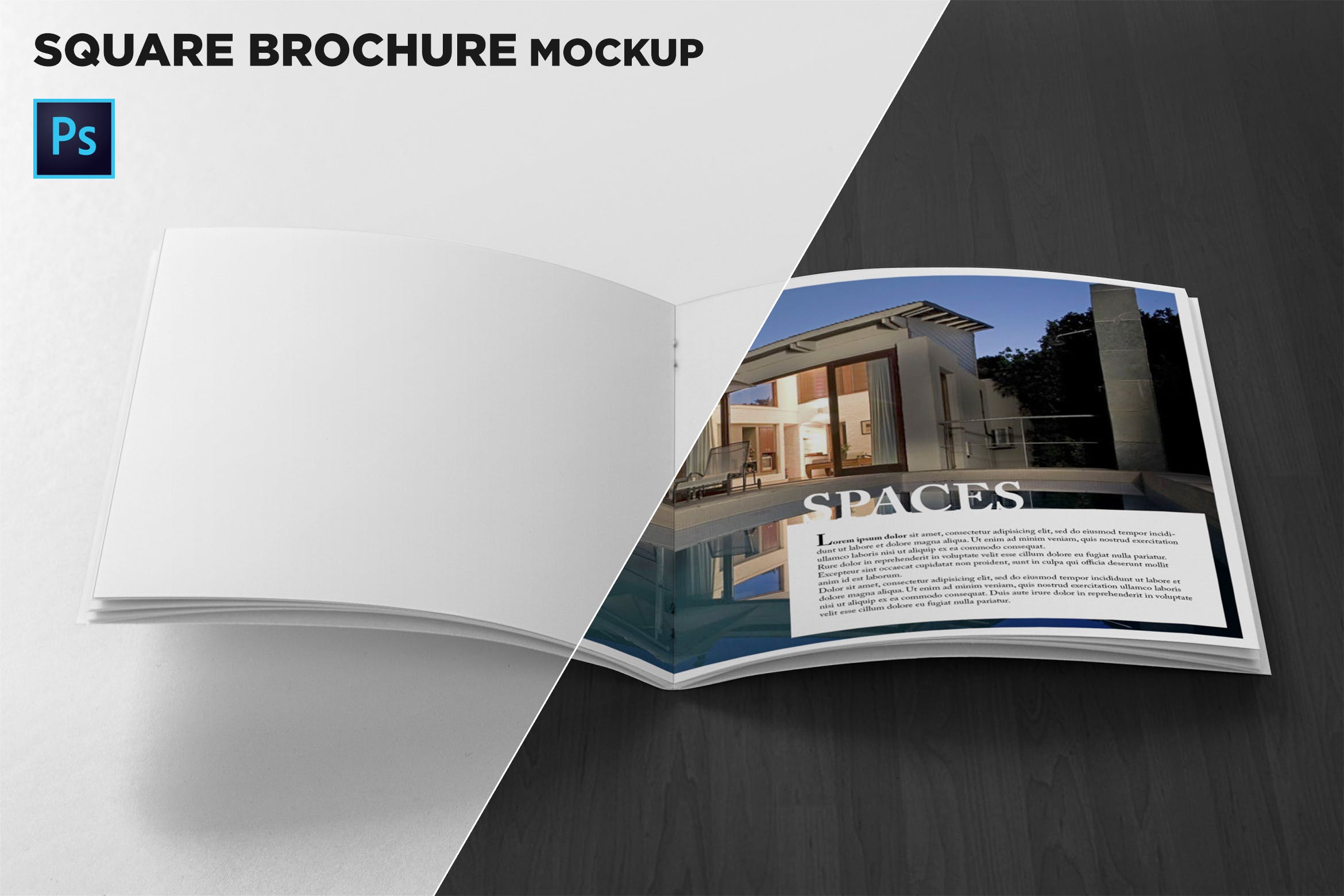 方形画册产品手册内页前视图样机素材库精选 Square Brochure Open Pages Mockup Front View插图