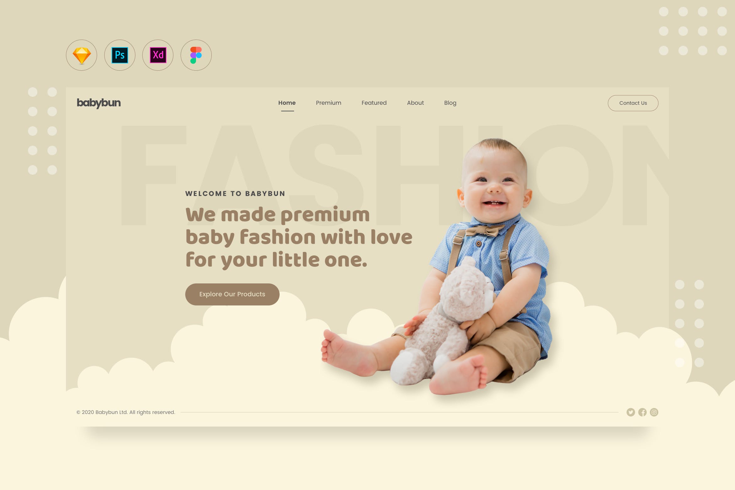 婴儿儿童电商网站着陆页设计普贤居精选模板 DailyUI.V18 – Baby eCommerce Fashion Web Landing插图