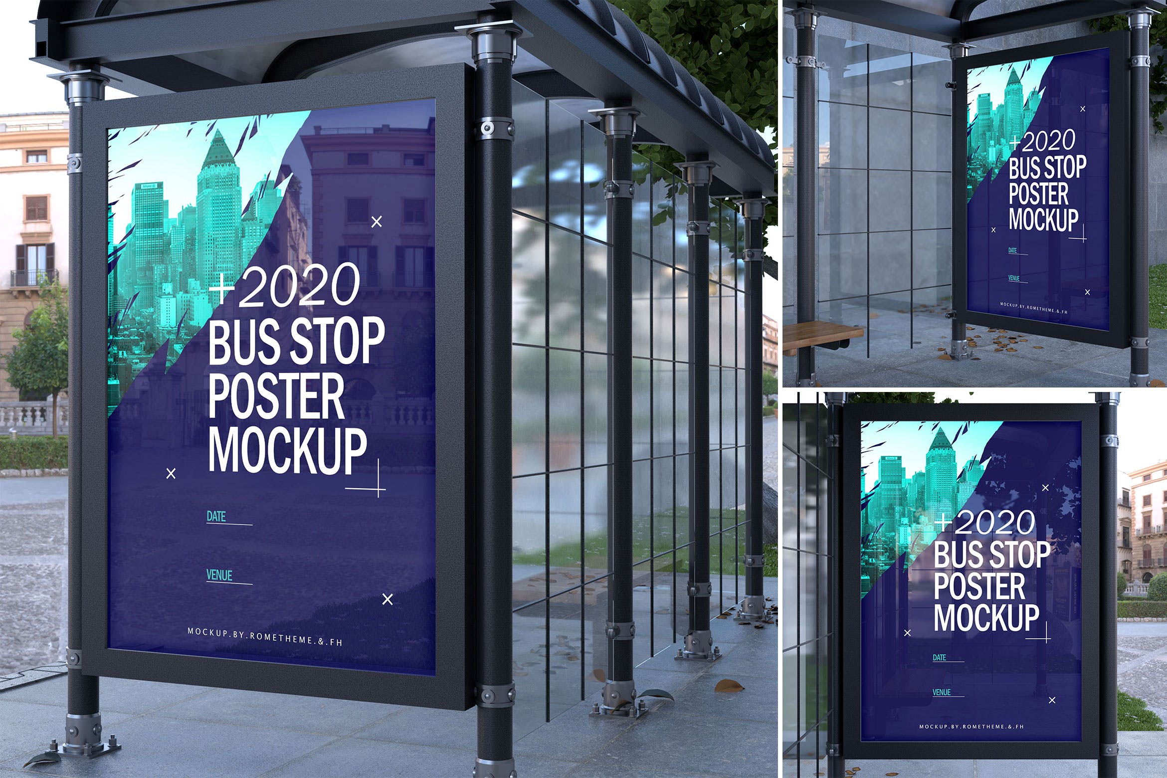 公交巴士站橱窗海报张贴效果图样机16图库精选 Bus Stop Poster – Mockups FH插图