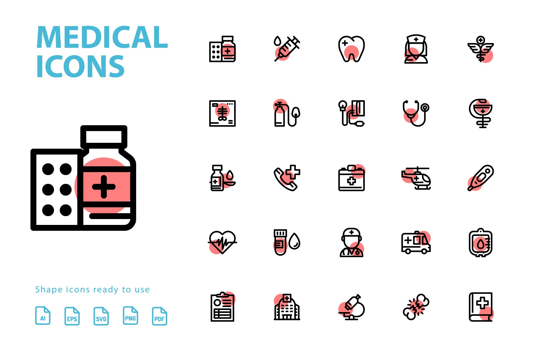 25枚医疗药物主题矢量阴影16设计素材网精选图标v3 Medical Shape Icons插图(2)