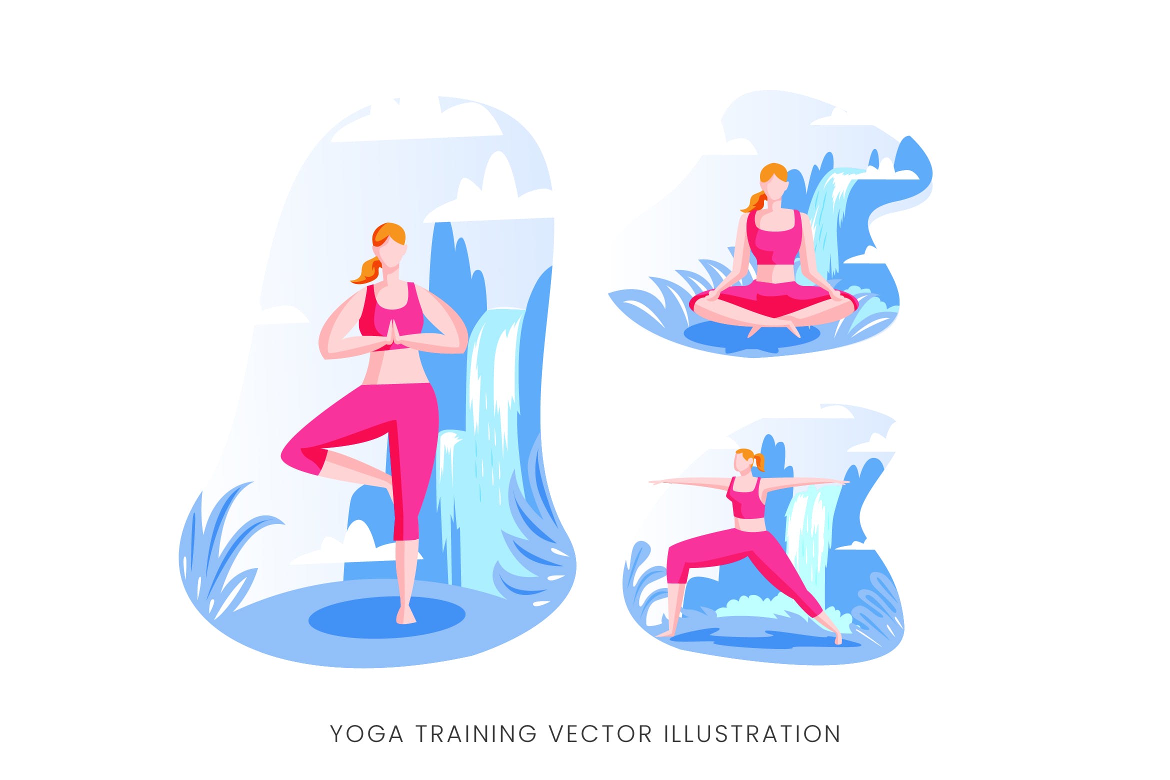 瑜伽训练人物形象矢量手绘素材库精选设计素材 Yoga Training Vector Character Set插图