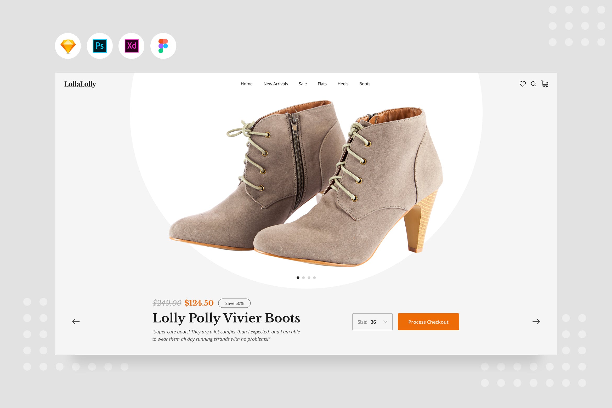 女靴产品/商品详情页界面设计素材库精选模板 DailyUI.V16 – Female Boots Product Detail插图