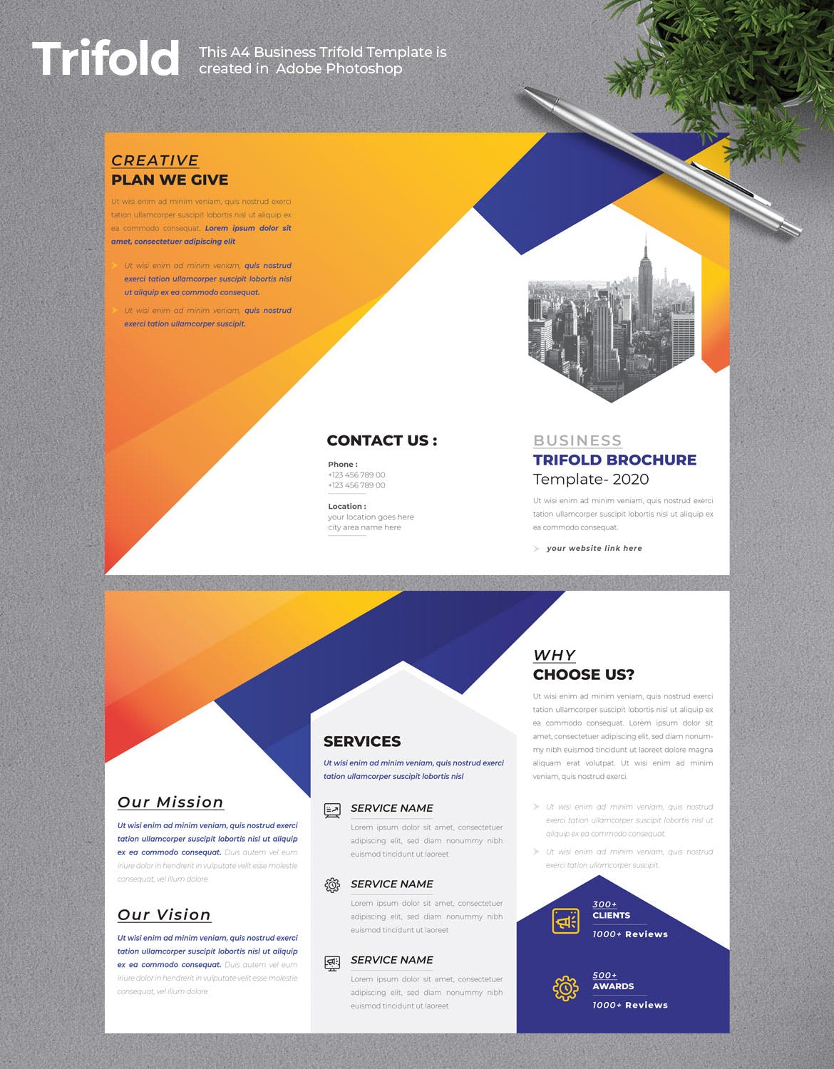 2020年企业简介三折页宣传单设计模板 Business Trifold Brochure插图(1)