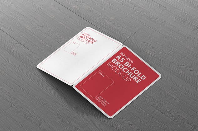 A5尺寸圆角双折页宣传册设计效果图样机素材库精选 A5 Bi-Fold Brochure Mock-Up – Round Corner插图(3)