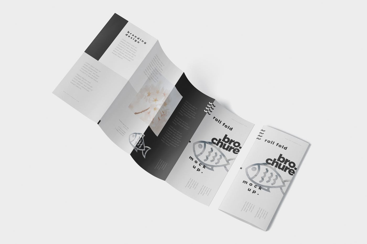 折叠设计风格企业传单/宣传册设计样机普贤居精选 Roll-Fold Brochure Mockup – DL DIN Lang Size插图(4)