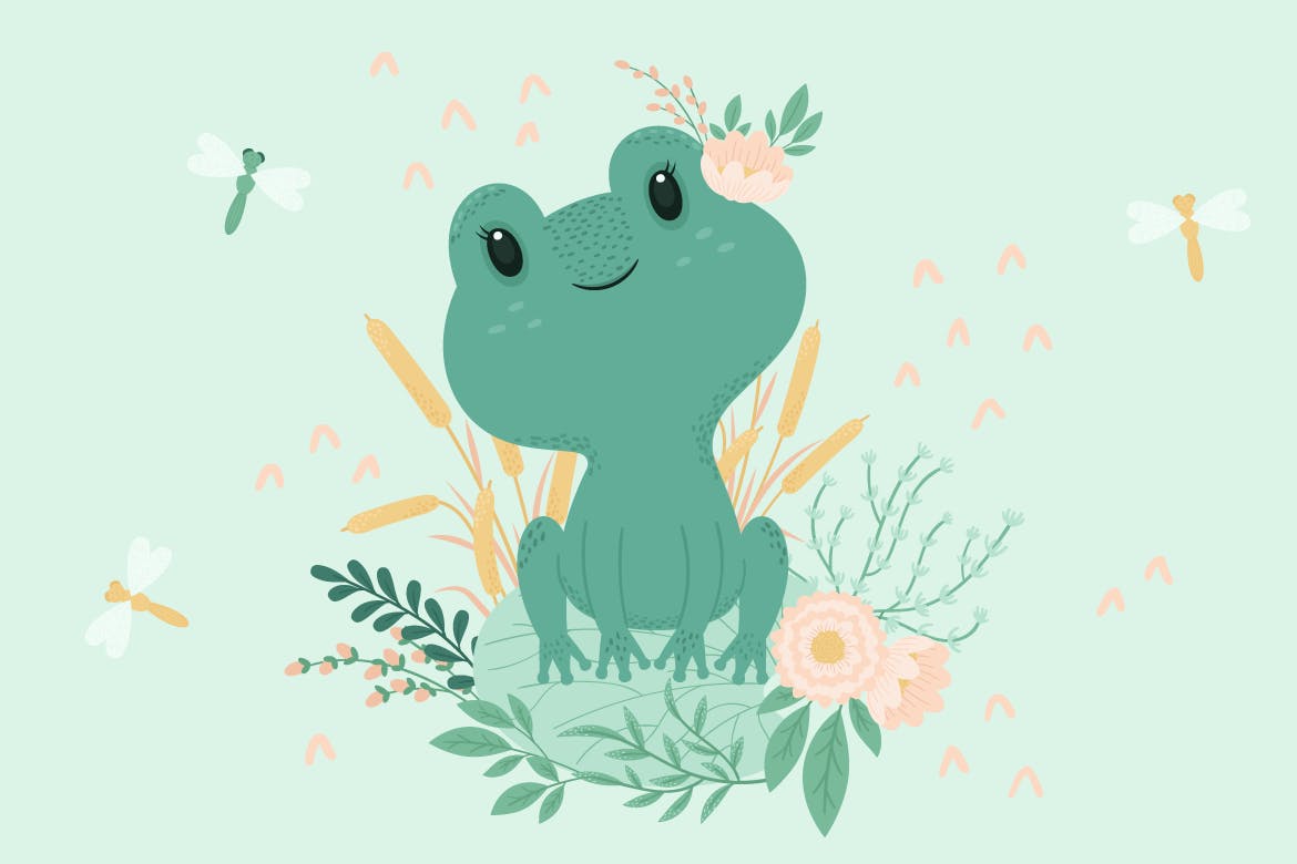 可爱小青蛙手绘矢量图形素材库精选设计素材 Cute Little Frogs Vector Graphic Set插图(2)