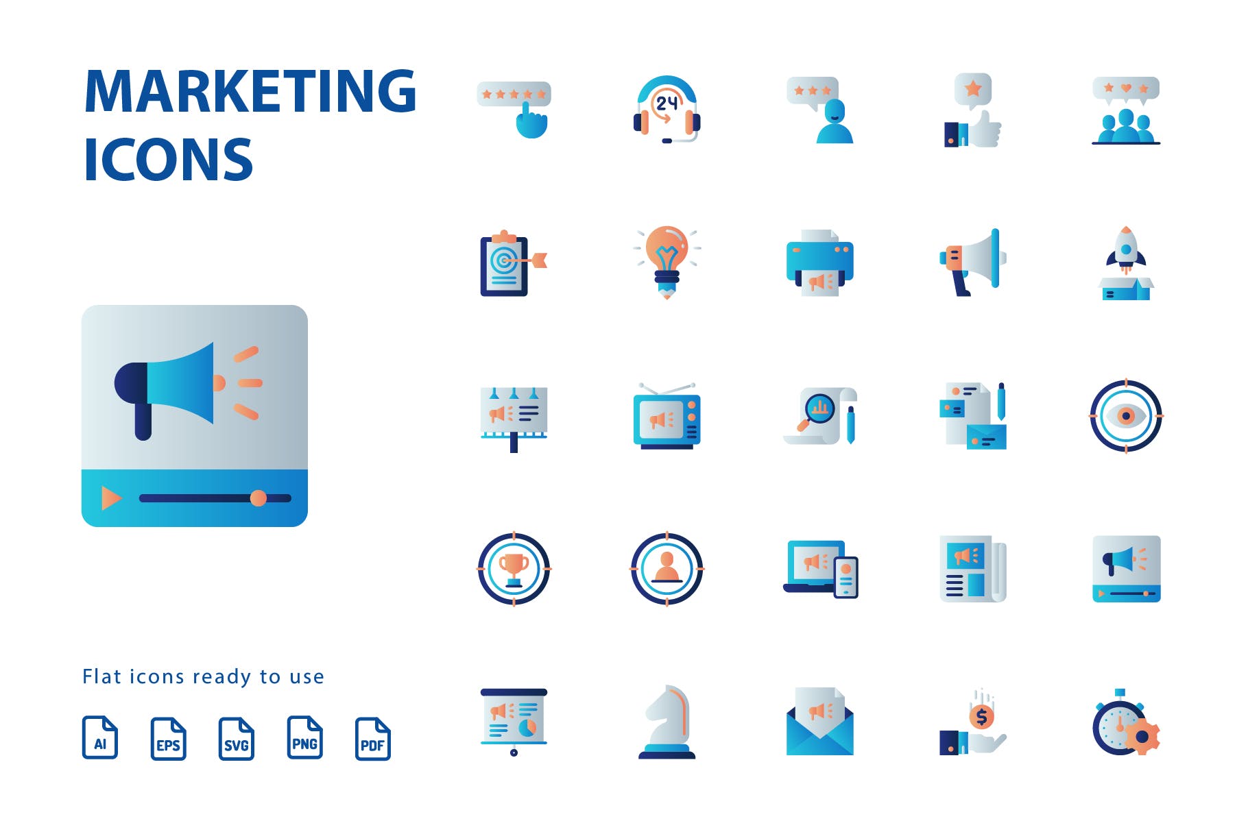 25枚市场营销主题扁平设计风格矢量素材库精选图标 Marketing Flat Icons插图(2)