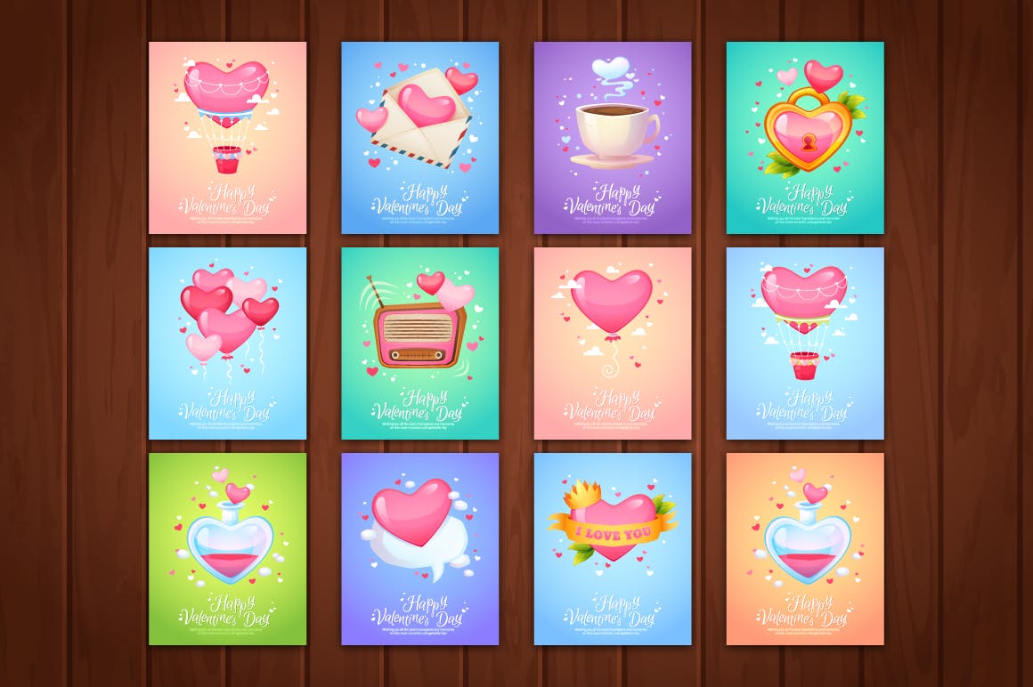 卡通设计风格情人节贺卡模板合集 St. Valentine’s Day Cards Templates插图(1)