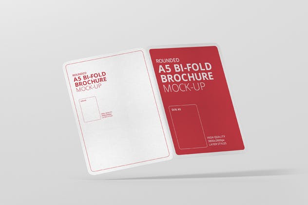 A5尺寸圆角双折页宣传册设计效果图样机素材库精选 A5 Bi-Fold Brochure Mock-Up – Round Corner插图(2)