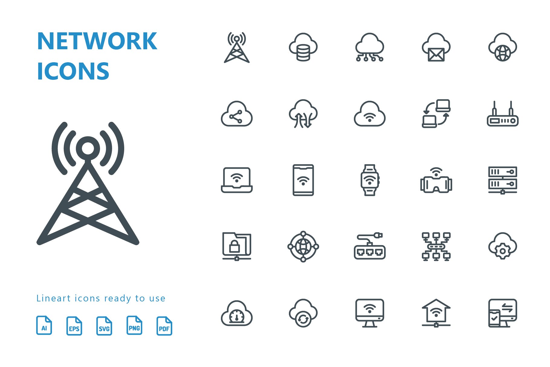 网络科技主题矢量线性亿图网易图库精选图标 Network Lineart Icons插图(1)