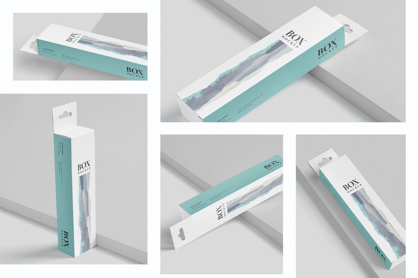 超薄矩形长条包装盒外观设计效果图16设计网精选 Box Mockup PSDs – High Slim Rectangle Size Hanger插图(1)