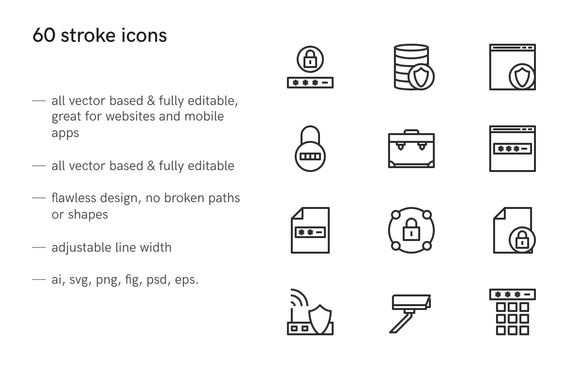 60枚安全主题矢量素材库精选图标素材 Security Icons (60 Icons)插图(1)