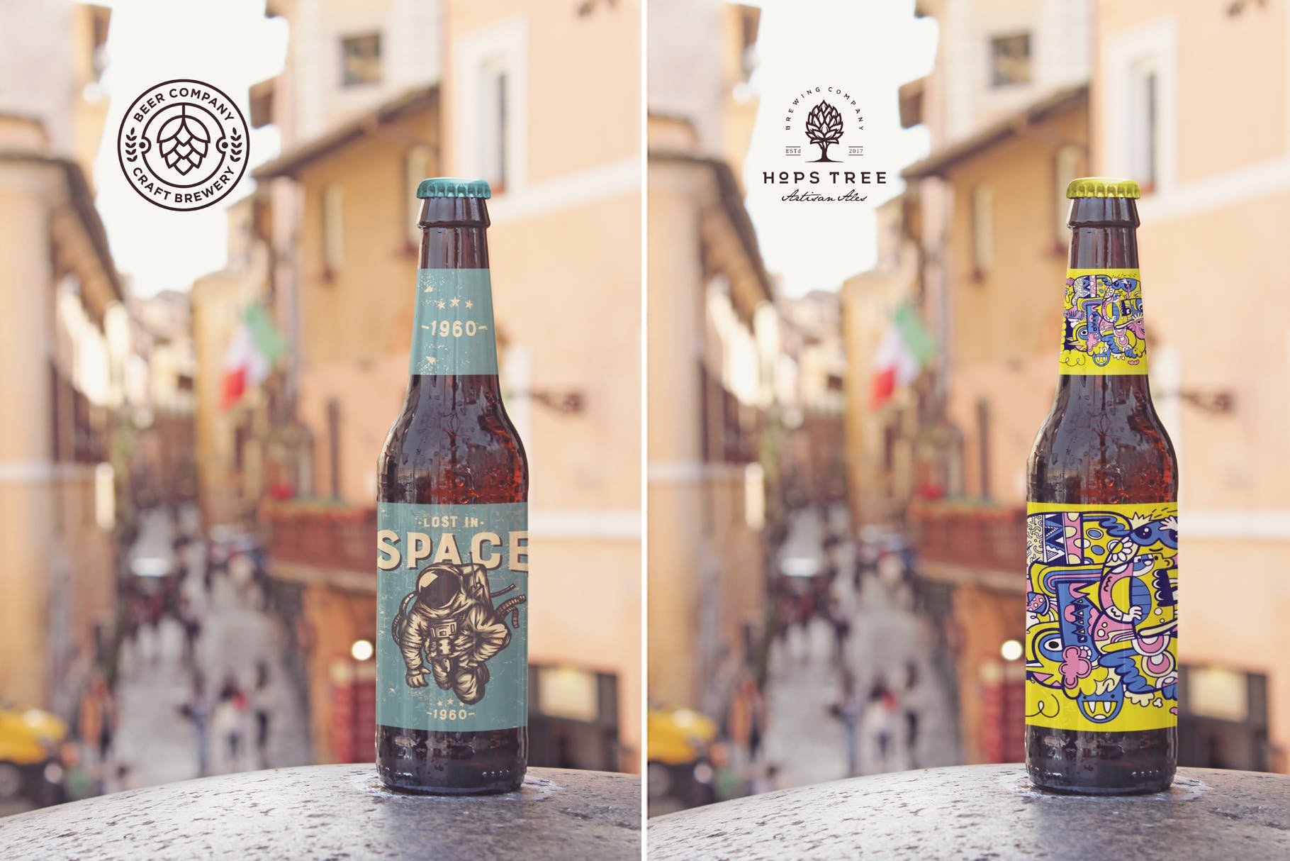 背景虚化场景啤酒瓶设计效果图素材库精选 Vertical Beer Mockup插图(3)