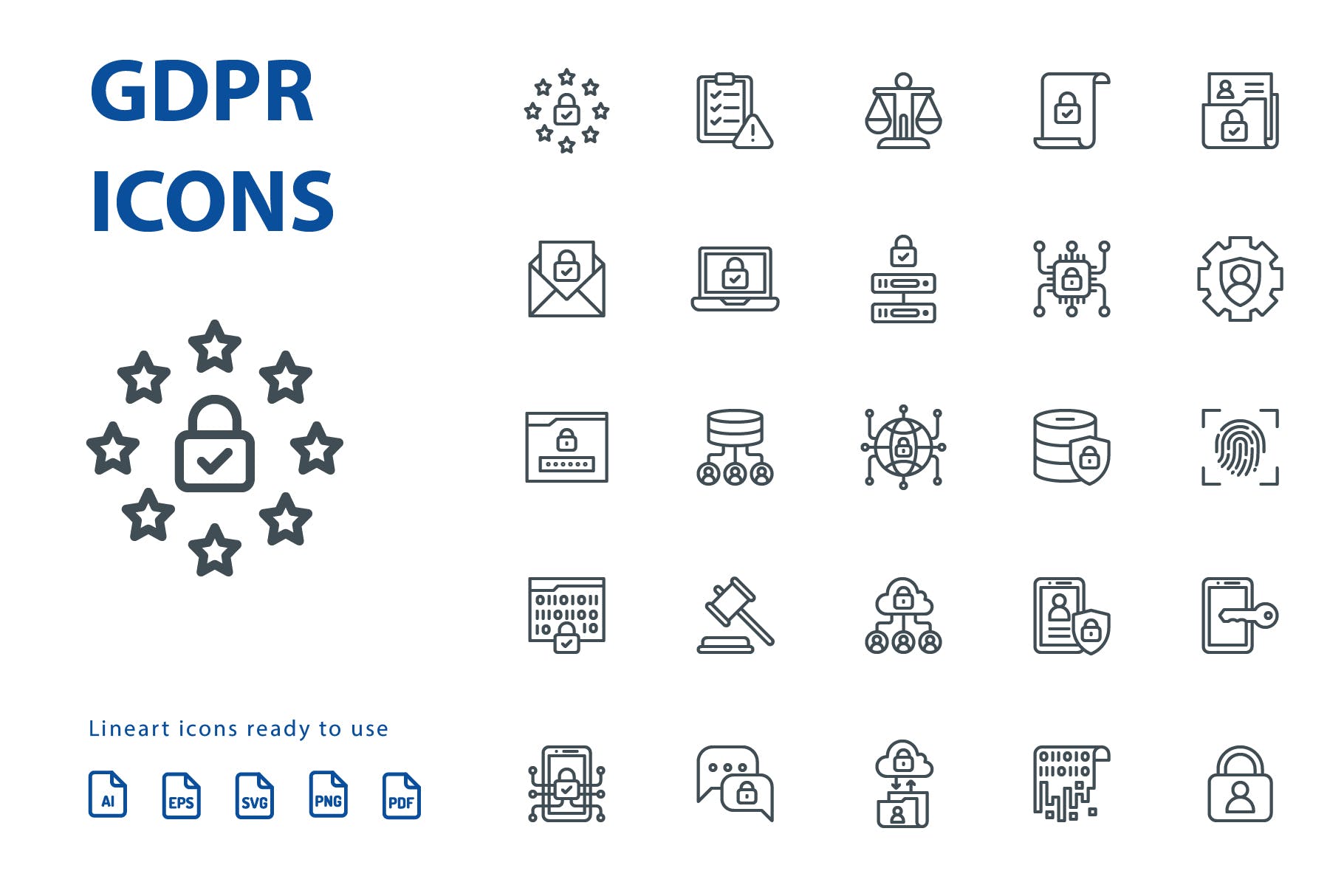 25枚GDPR通用数据保护条例主题线性亿图网易图库精选图标 GDPR Lineart插图(1)