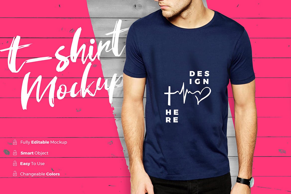 男士潮流时尚T恤印花图案设计展示样机素材库精选 TShirt Mockup插图(1)