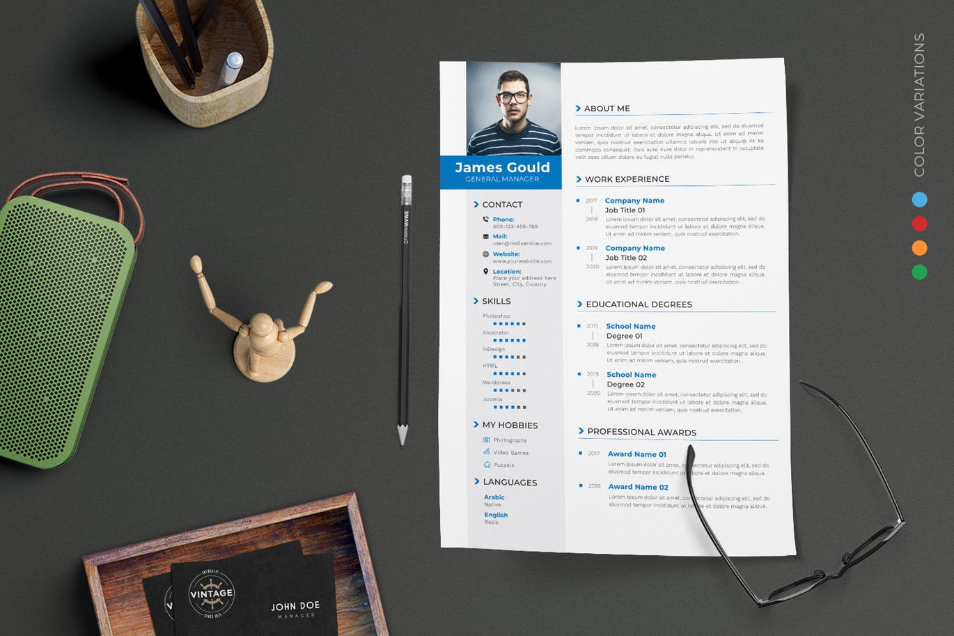 两列式大头贴电子素材库精选简历模板 CV Resume插图