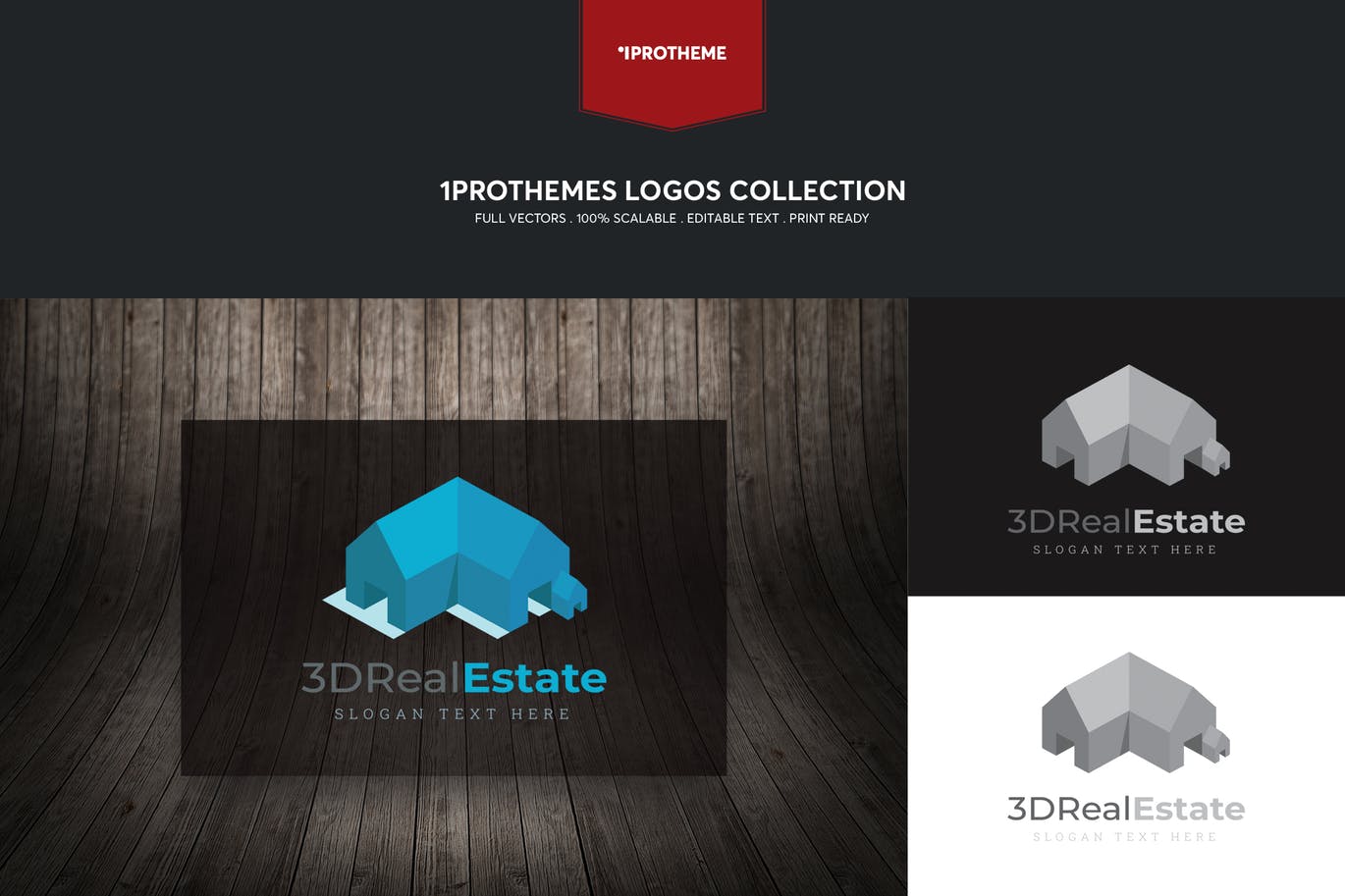 3D房地产品牌Logo设计普贤居精选模板 3D Real Estate Logo Template插图